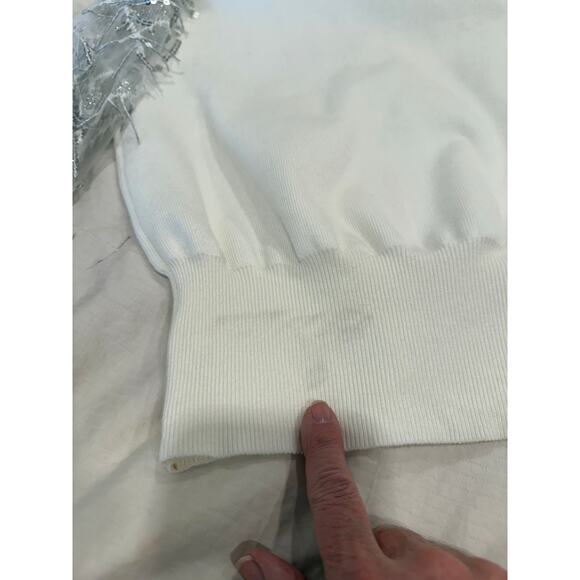 Hyfve Sweater Womens L Ivory Holiday Party Knit Sequin Fringe Sleeve Mock Neck - Picture 10 of 11